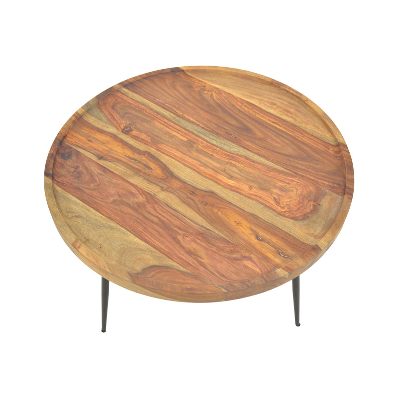 Τραπέζι σαλονιού Tavolo pakoworld μασιφ ξύλο sheesham σε καρυδί απόχρωση με μαύρα μεταλλικά πόδια Φ75x39εκ Τραπέζι σαλονιού Tavolo pakoworld μασιφ ξύλο sheesham σε καρυδί απόχρωση με μαύρα μεταλλικά πόδια Φ75x39εκ