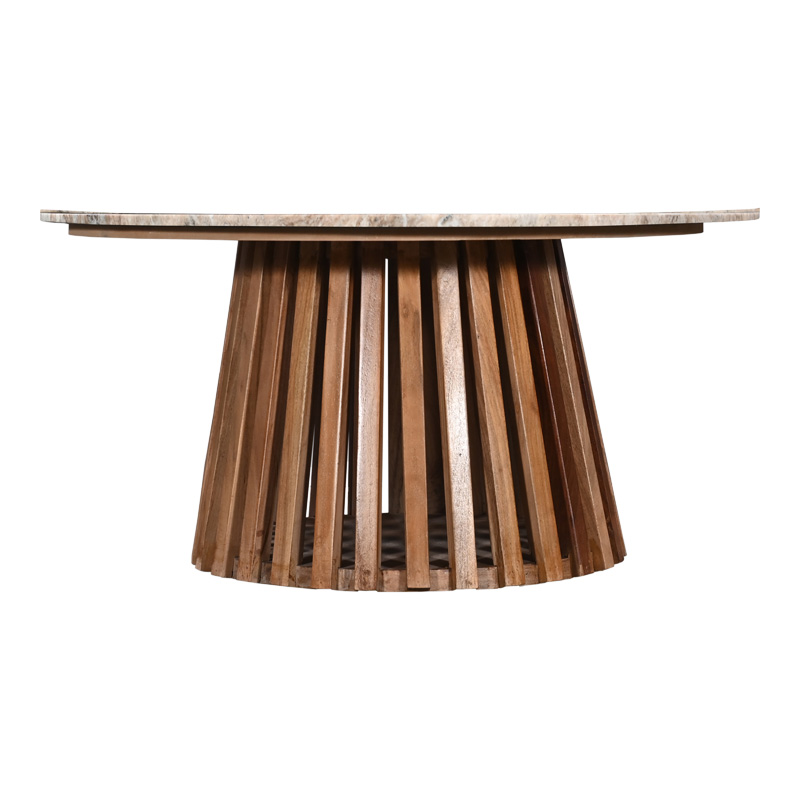 Τραπέζι σαλονιού Mable pakoworld μασίφ ξύλο ακακίας σε φυσική απόχρωση και επιφάνεια μαρμάρου Φ100x45εκ