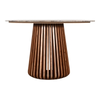 Τραπέζι Mable pakoworld μασίφ ξύλο ακακίας σε φυσική απόχρωση και επιφάνεια μαρμάρου Φ120x76εκ