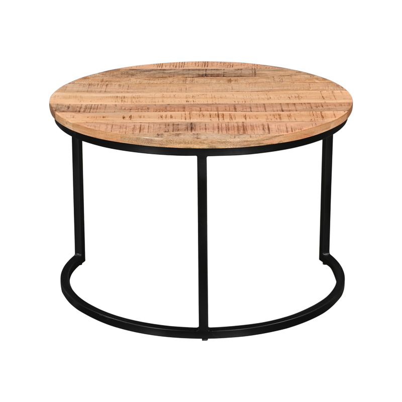 Τραπέζι σαλονιού Frina pakoworld σετ 3τεμ μασίφ mango ξύλο σε φυσική απόχρωση με πόδι μαύρο μέταλλο