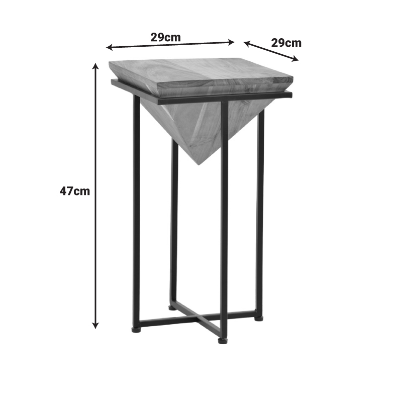 Βοηθητικό τραπέζι Miles ΙΙ pakoworld μασίφ ξύλο ακακίας σε φυσική απόχρωση με μαύρα μεταλλικά πόδια 29x29x54εκ