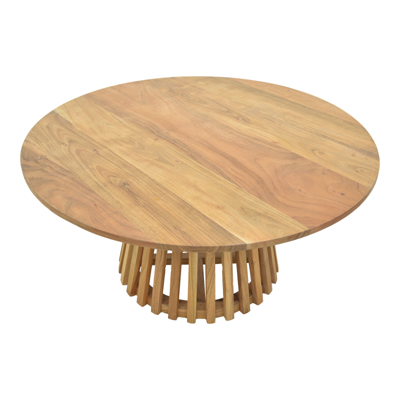 Τραπέζι σαλονιού Radiane pakoworld μασίφ ξύλο ακακίας σε φυσική απόχρωση Φ80x40εκ