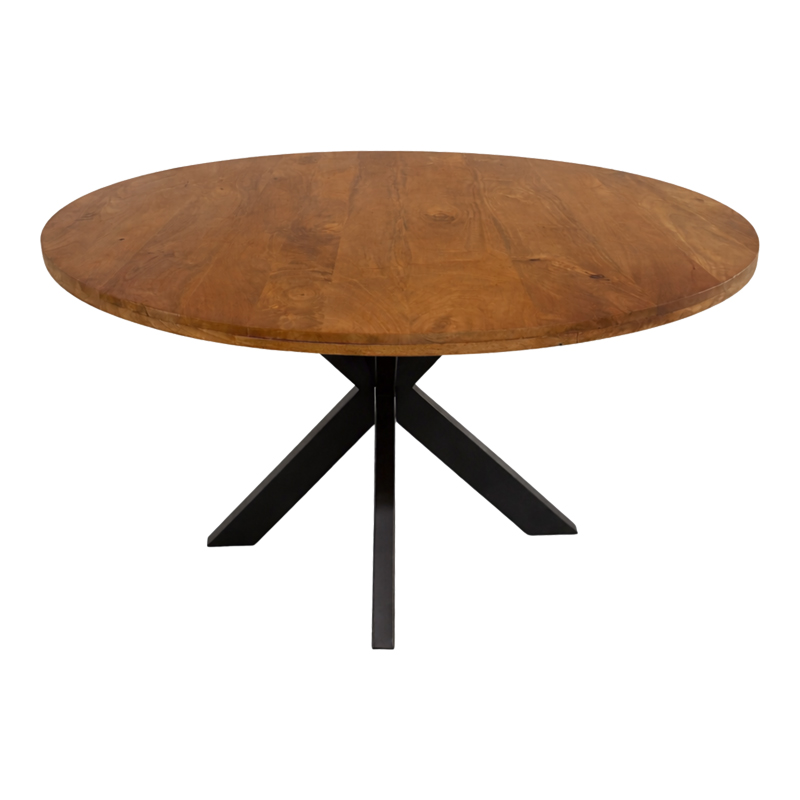 Τραπεζι Royalty pakoworld μασίφ mango ξύλο καρυδί-πόδι μαύρο μέταλλο Φ130x77εκ