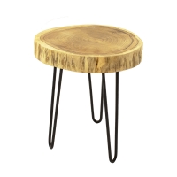 Βοηθητικό τραπέζι Tripp Ι pakoworld μασίφ ξύλο ακακίας σε φυσική απόχρωση-μαύρα μεταλλικά πόδια Φ41x45εκ