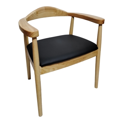 Πολυθρόνα Joube pakoworld rubberwood σε φυσική απόχρωση με μαύρο pu μαξιλάρι 59x48x73εκ