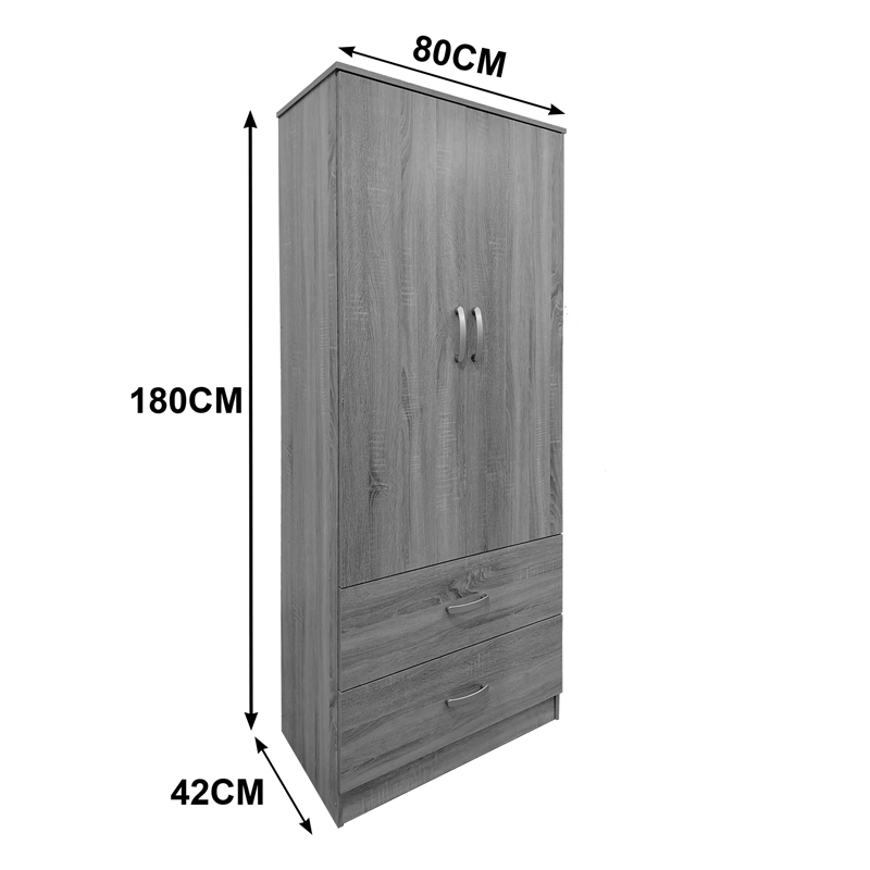 Ντουλάπα δίφυλλη με 2 συρτάρια Lego pakoworld σε sonoma-λευκή απόχρωση 80x42x180εκ