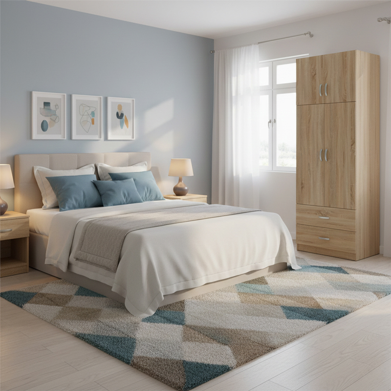 Ντουλάπα δίφυλλη με 2 συρτάρια και πατάρι Lego pakoworld σε oak απόχρωση 80x42x240εκ Ντουλάπα δίφυλλη με 2 συρτάρια και πατάρι Lego pakoworld σε oak απόχρωση 80x42x240εκ