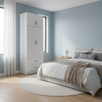 Ντουλάπα δίφυλλη με 2 συρτάρια και πατάρι Lego pakoworld σε λευκή απόχρωση 80x42x240εκ Ντουλάπα δίφυλλη με 2 συρτάρια και πατάρι Lego pakoworld σε λευκή απόχρωση 80x42x240εκ