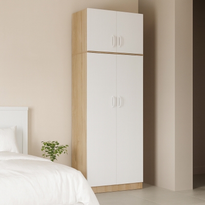 Ντουλάπα δίφυλλη και πατάρι Lego pakoworld σε sonoma-λευκή απόχρωση 80x42x240εκ Ντουλάπα δίφυλλη και πατάρι Lego pakoworld σε sonoma-λευκή απόχρωση 80x42x240εκ