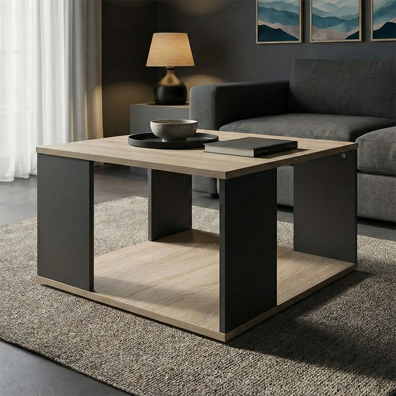 Τραπέζι σαλονιού Zelegan pakoworld sonoma-ανθρακί 60x60x39εκ