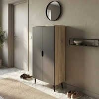 Παπουτσοθήκη-ντουλάπα Oufelia pakoworld sonoma-ανθρακί 60x32.5x134.5εκ