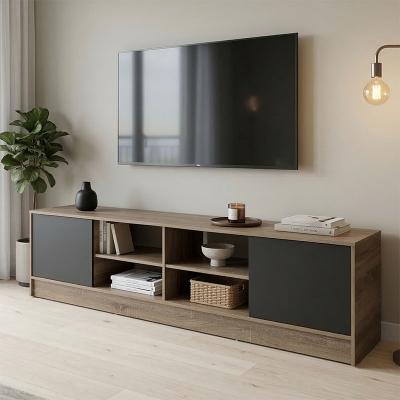 Έπιπλο τηλεόρασης Tivia pakoworld sonoma-ανθρακί 180x35x41.5εκ