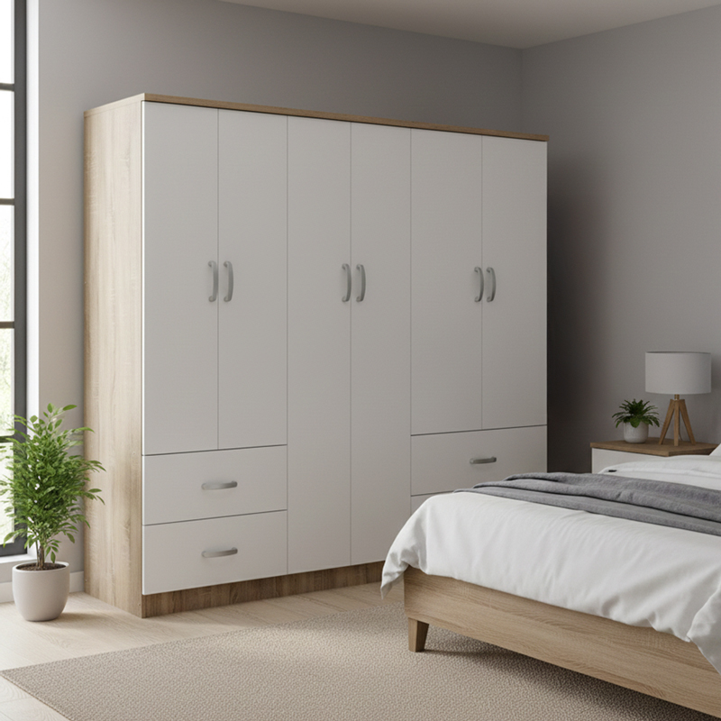 Ντουλάπα εξάφυλλη Lego pakoworld Sonoma-λευκό 200.5x42x180εκ Ντουλάπα εξάφυλλη Lego pakoworld Sonoma-λευκό 200.5x42x180εκ