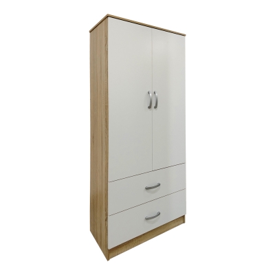 Ντουλάπα τετράφυλλη με συρτάρια και πατάρι Lego pakoworld sonoma-λευκή 160x42x240εκ