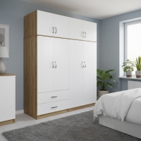 Ντουλάπα τετράφυλλη με πατάρι Athos pakoworld sonoma-λευκή 160x42x240εκ