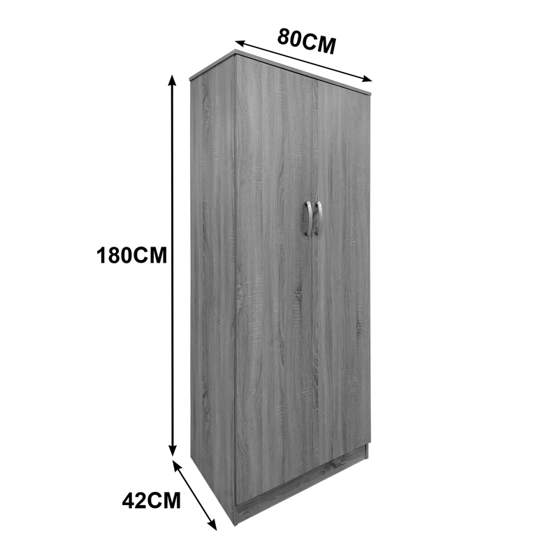 Ντουλάπα εξάφυλλη με πατάρι Athos pakoworld sonoma-ανθρακί 240x42x240εκ