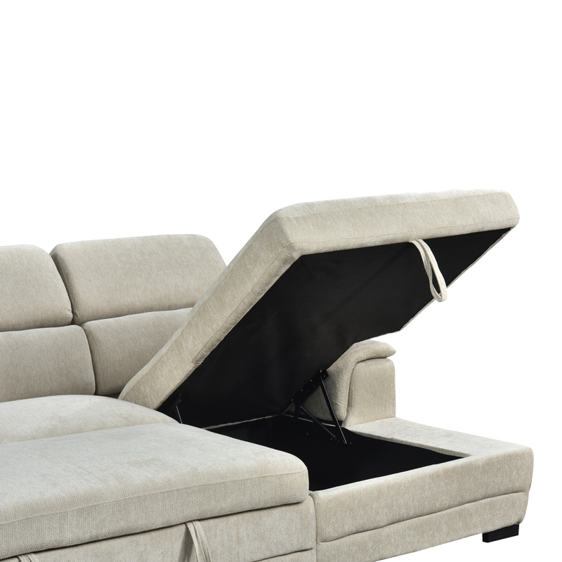 Γωνιακός καναπές-κρεβάτι αριστερή γωνία Dreamora pakoworld με αποθηκευτικό χώρο ύφασμα μπεζ 270x167x82εκ