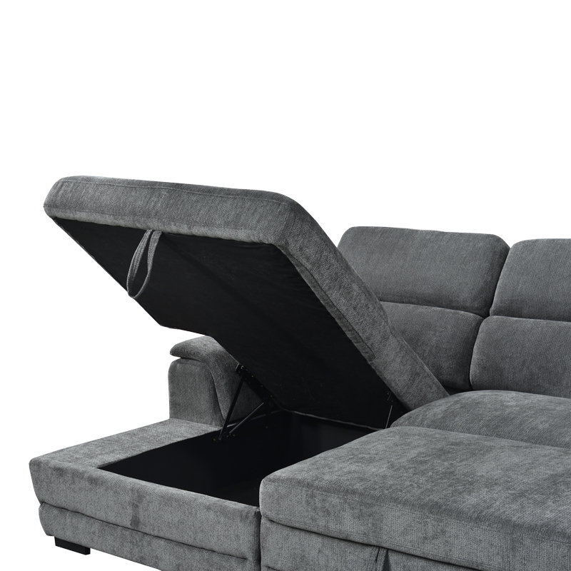 Γωνιακός καναπές-κρεβάτι δεξιά γωνία Dreamora pakoworld με αποθηκευτικό ύφασμα ανθρακί 270x167x82εκ