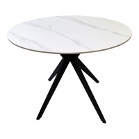 Τραπέζι Orbital pakoworld sintered stone λευκή ματ όψη μαρμάρου με μαύρο μεταλλικό πόδι Φ100x76εκ Τραπέζι Orbital pakoworld sintered stone λευκή ματ όψη μαρμάρου με μαύρο μεταλλικό πόδι Φ100x76εκ