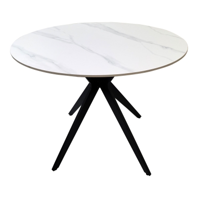 Τραπέζι Orbital pakoworld sintered stone λευκή ματ όψη μαρμάρου με μαύρο μεταλλικό πόδι Φ100x76εκ Τραπέζι Orbital pakoworld sintered stone λευκή ματ όψη μαρμάρου με μαύρο μεταλλικό πόδι Φ100x76εκ