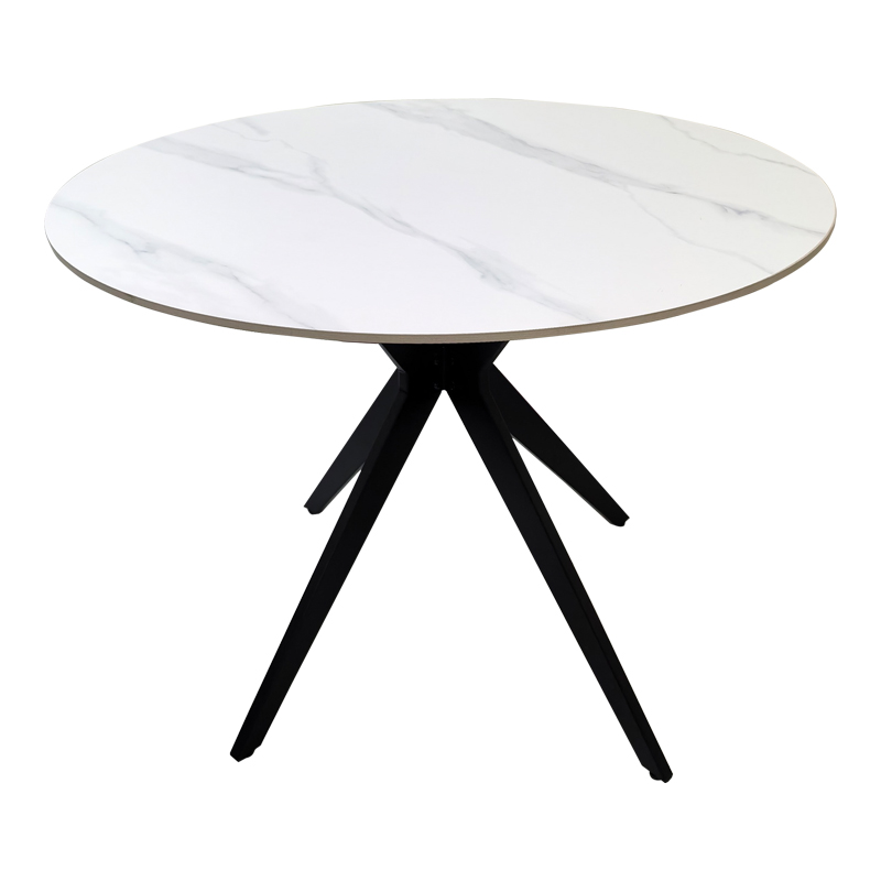 Τραπέζι Orbital pakoworld sintered stone λευκή ματ όψη μαρμάρου με μαύρο μεταλλικό πόδι Φ100x76εκ Τραπέζι Orbital pakoworld sintered stone λευκή ματ όψη μαρμάρου με μαύρο μεταλλικό πόδι Φ100x76εκ