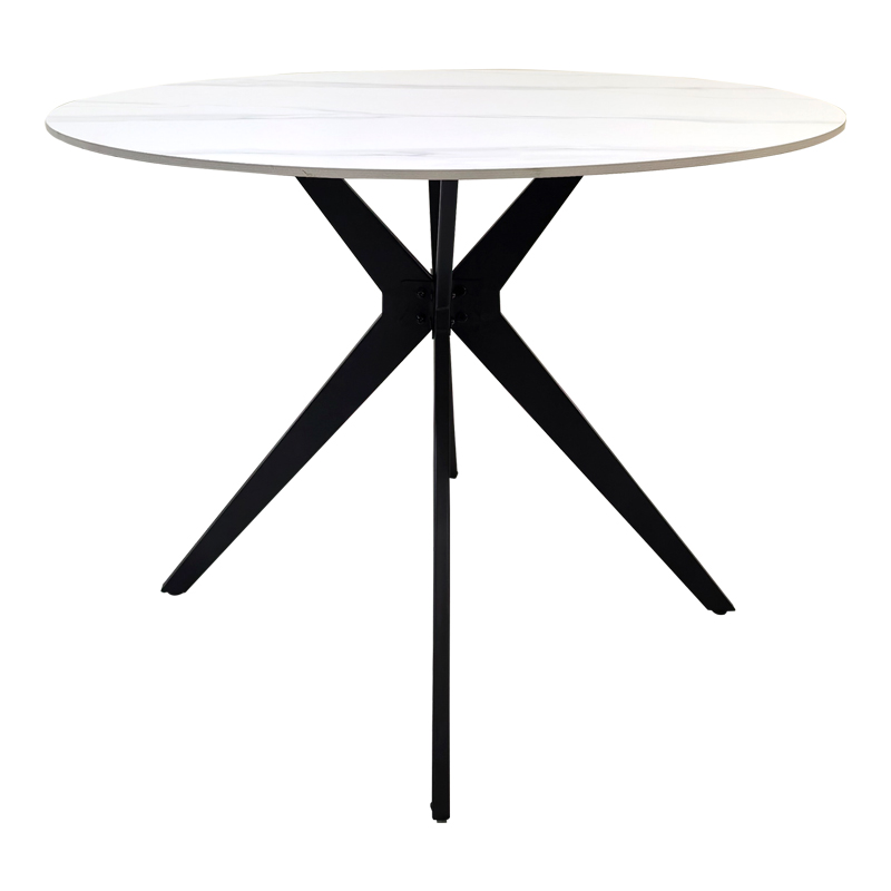 Τραπέζι Orbital pakoworld sintered stone λευκή ματ όψη μαρμάρου με μαύρο μεταλλικό πόδι Φ100x76εκ Τραπέζι Orbital pakoworld sintered stone λευκή ματ όψη μαρμάρου με μαύρο μεταλλικό πόδι Φ100x76εκ