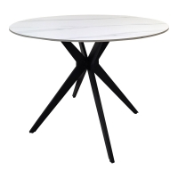 Τραπέζι Orbital pakoworld sintered stone λευκή ματ όψη μαρμάρου με μαύρο μεταλλικό πόδι Φ100x76εκ Τραπέζι Orbital pakoworld sintered stone λευκή ματ όψη μαρμάρου με μαύρο μεταλλικό πόδι Φ100x76εκ