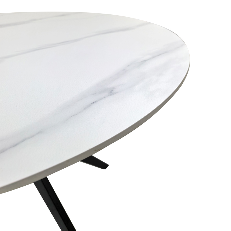 Τραπέζι Orbital pakoworld sintered stone λευκή ματ όψη μαρμάρου με μαύρο μεταλλικό πόδι Φ100x76εκ Τραπέζι Orbital pakoworld sintered stone λευκή ματ όψη μαρμάρου με μαύρο μεταλλικό πόδι Φ100x76εκ