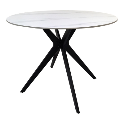 Τραπέζι Orbital pakoworld sintered stone λευκή ματ όψη μαρμάρου με μαύρο μεταλλικό πόδι Φ100x76εκ