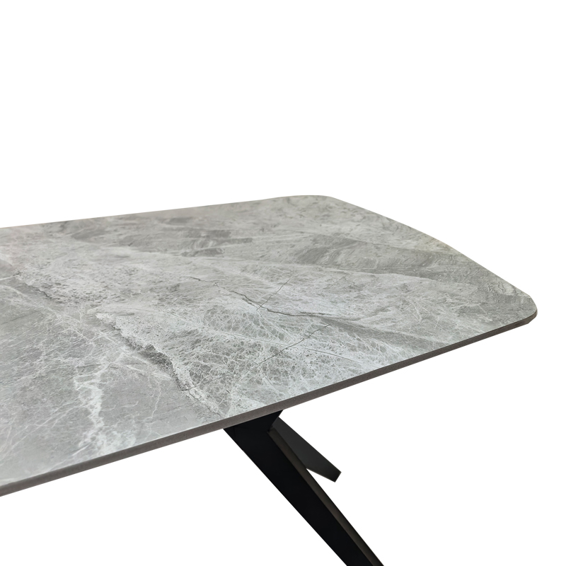 Τραπέζι Ezali pakoworld sintered stone γκρι όψη μαρμάρου με μαύρο μεταλλικό πόδι 140x80x75εκ