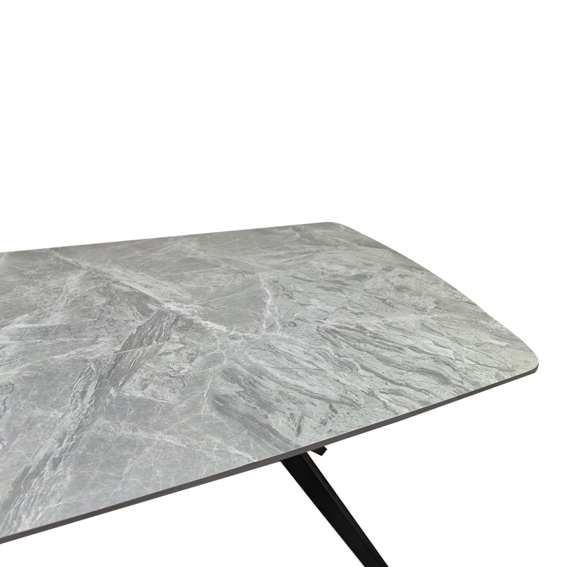 Τραπέζι Ezali pakoworld sintered stone γκρι όψη μαρμάρου με μαύρο μεταλλικό πόδι 180x90x75εκ