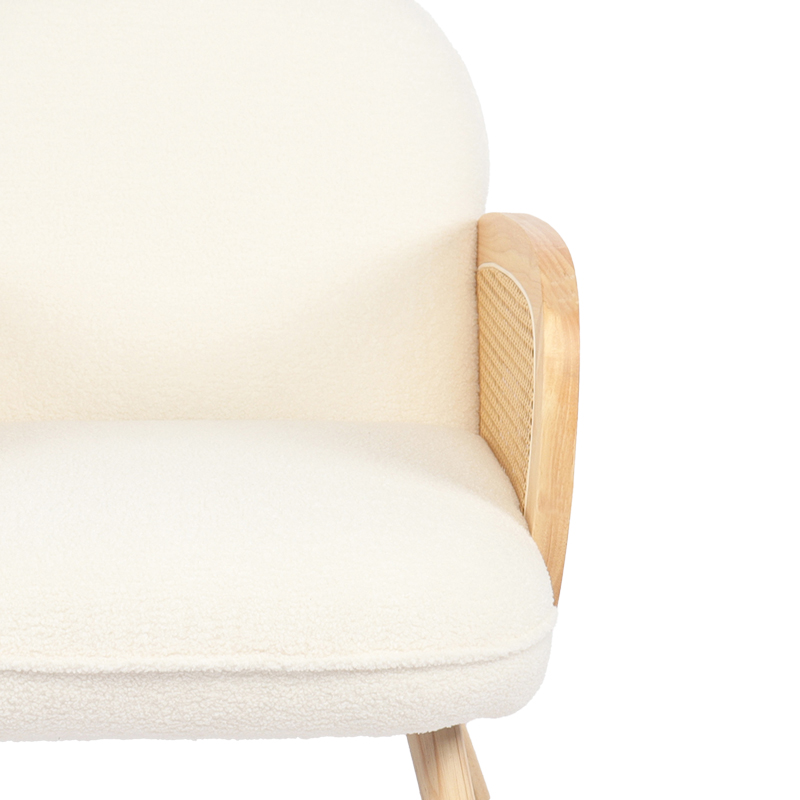 Πολυθρόνα Stedy pakoworld λευκό μπουκλέ ύφασμα με πόδι σε φυσική απόχρωση 78x64x82εκ