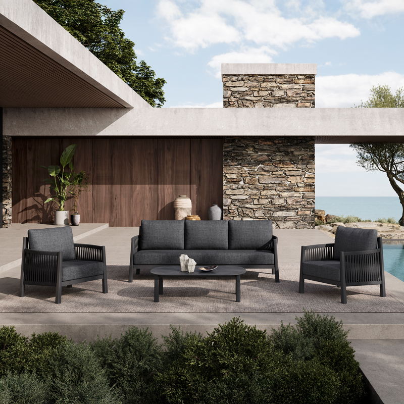 Σαλόνι εξωτερικού χώρου Feralda pakoworld ανθρακί αλουμίνιο-rope με ύφασμα σε ανθρακί απόχρωση