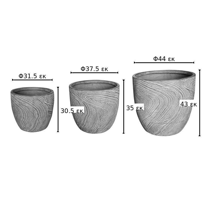 Κασπώ Anthea pakoworld σετ 3τεμ κεραμικό σε γκρι απόχρωση