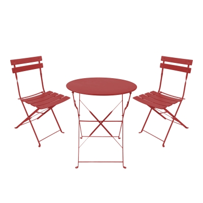 Τραπεζαρία Bistro pakoworld σετ 3τεμ μεταλλική αναδιπλούμενη σε terracotta απόχρωση Φ60x71εκ