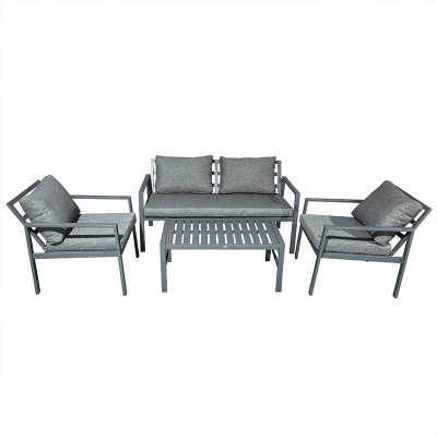 Σαλόνι Gardenly pakoworld σετ 4τμχ αλουμίνιο σε αθρακί απόχρωση με γκρι μαξιλάρια