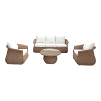 Σαλόνι κήπου Tropicana pakoworld 4τεμ pe rattan σε καφέ απόχρωση - ύφασμα μπεζ