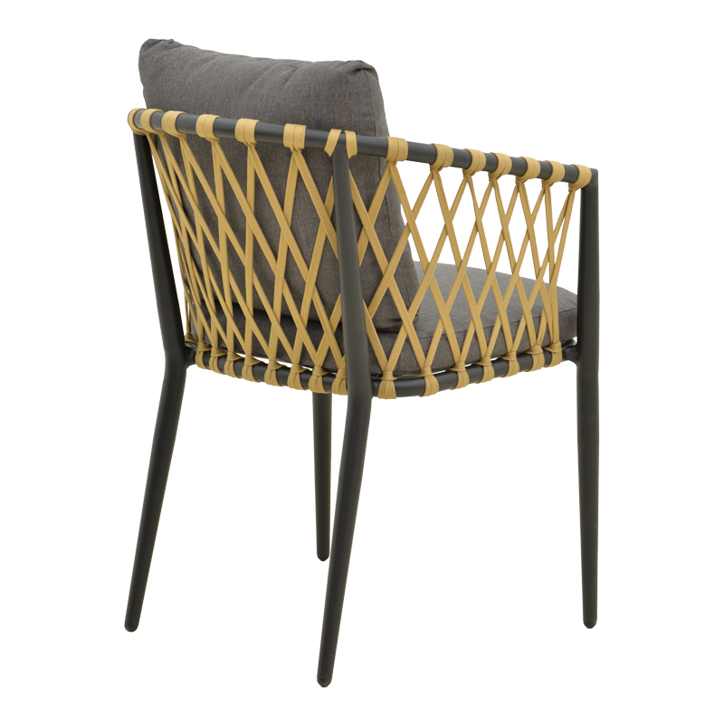 Πολυθρόνα Peluxe pakoworld αλουμίνιο ανθρακί-pe σχοινί φυσικό-μαξιλάρια γκρι 54x62x84εκ