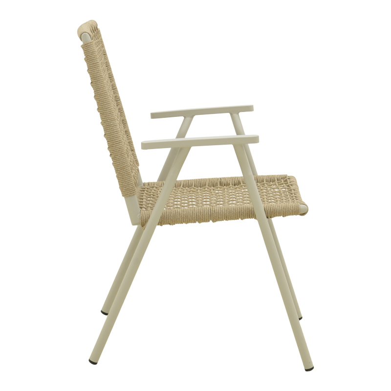 Πολυθρόνα Weave pakoworld στοιβαζόμενη αλουμίνιο σε μπεζ -pe σχοινί σε φυσική απόχρωση 57x63x86εκ