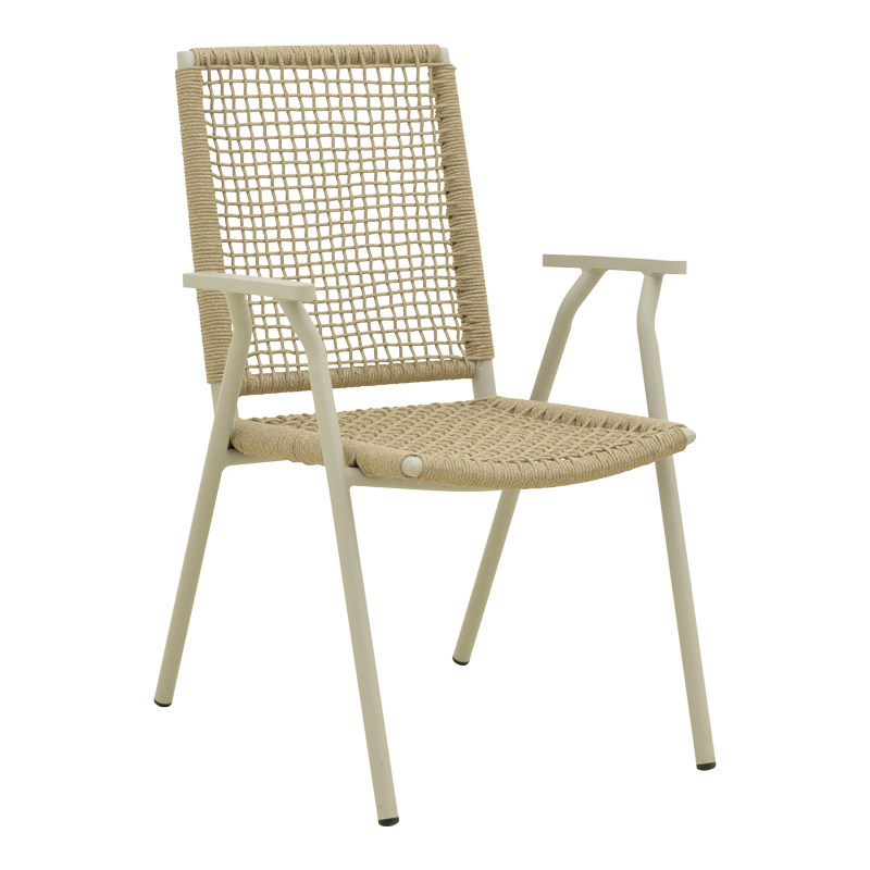 Πολυθρόνα Weave pakoworld στοιβαζόμενη αλουμίνιο σε μπεζ -pe σχοινί σε φυσική απόχρωση 57x63x86εκ