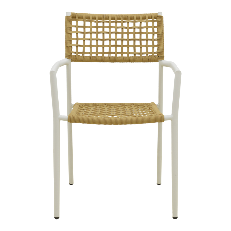 Πολυθρόνα Castal pakoworld στοιβαζόμενη μέταλλο σε λευκή -pe σχοινί σε φυσική απόχρωση 53x59x84εκ