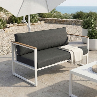 Καναπές διθέσιος Aurelio pakoworld μεταλλικός σε λευκή -μαξιλάρια σε ανθρακί απόχρωση 130x74x63εκ