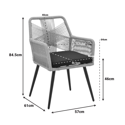 Πολυθρόνα Andros pakoworld αλουμίνιο σε μαύρη- pe σχοινί μπεζ 57x61x84,5εκ