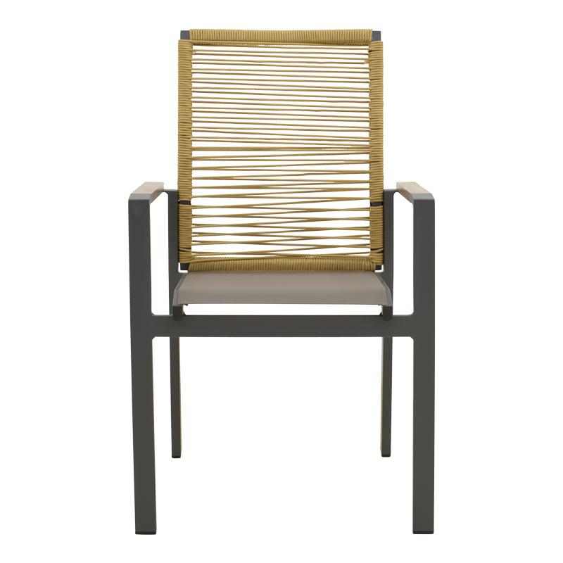 Πολυθρόνα Aegean pakoworld στοιβαζόμενη teak-pe σχοινί σε φυσική - αλουμίνιο κ textline σε ανθρακί απόχρωση 57x64x87εκ