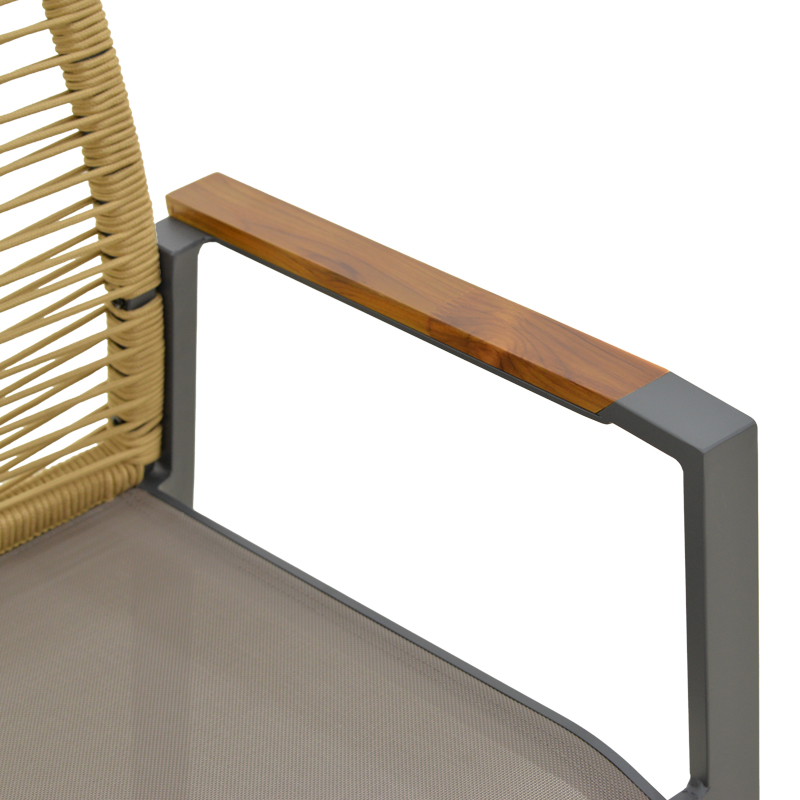 Πολυθρόνα Aegean pakoworld στοιβαζόμενη teak-pe σχοινί σε φυσική - αλουμίνιο κ textline σε ανθρακί απόχρωση 57x64x87εκ