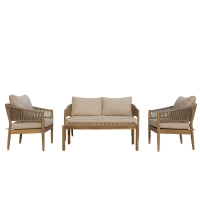 Σαλόνι εξωτερικού χώρου Lemanda pakoworld μασίφ ξύλο ακακίας με σχοινί και μπεζ μαξιλάρια