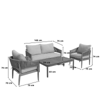 Σαλόνι εξωτερικού χώρου Lemanda pakoworld μασίφ ξύλο ακακίας με σχοινί και μπεζ μαξιλάρια