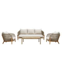 Σαλόνι εξωτερικού χώρου Verilan pakoworld μασίφ ξύλο ακακίας με σχοινί και μπεζ μαξιλάρια