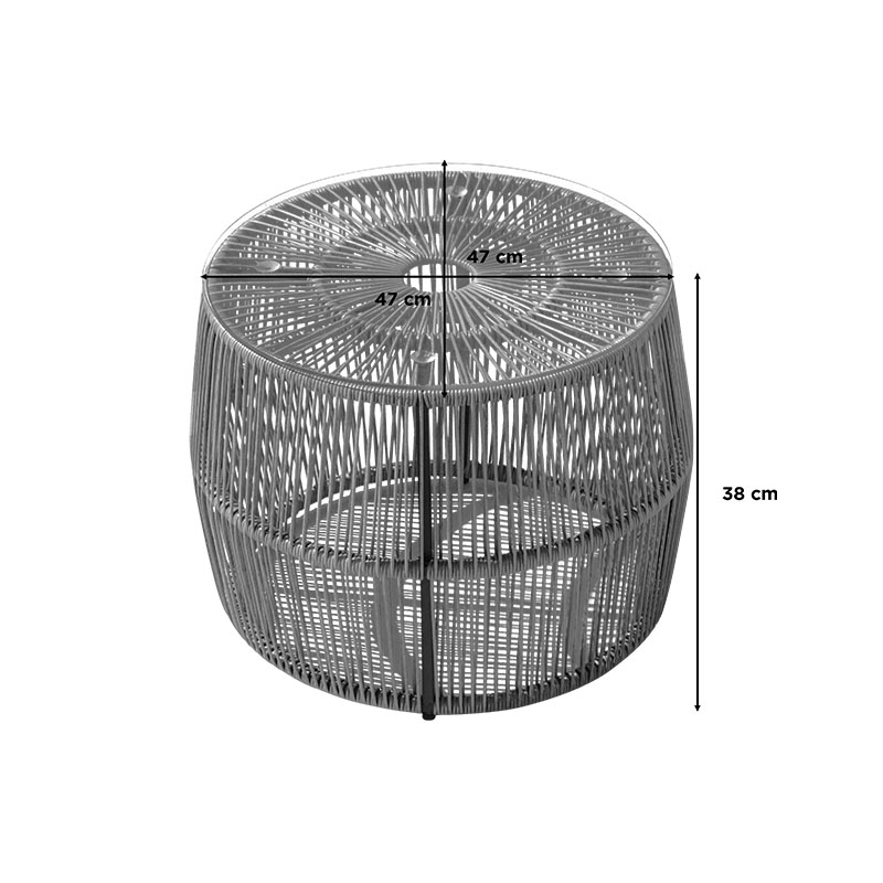 Τραπέζι Adela pakoworld pe wicker-γυαλί σε φυσική απόχρωση Φ47x38εκ