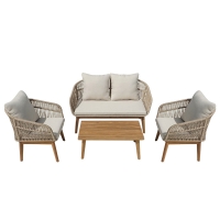 Σαλόνι εξωτερικού χώρου Macrena pakoworld μασίφ ξύλο ακακίας με σχοινί και μπεζ μαξιλάρια